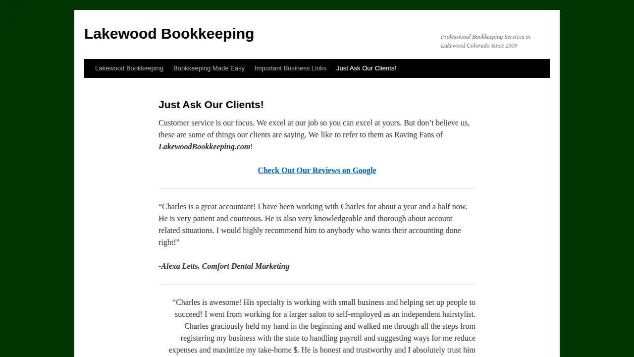 Lakewood Bookkeeping page