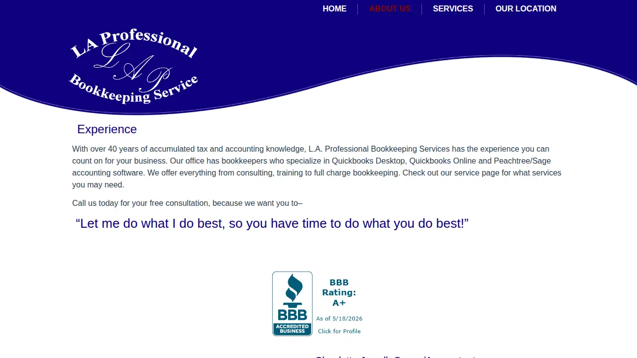 L A Professional Bookkeeping page