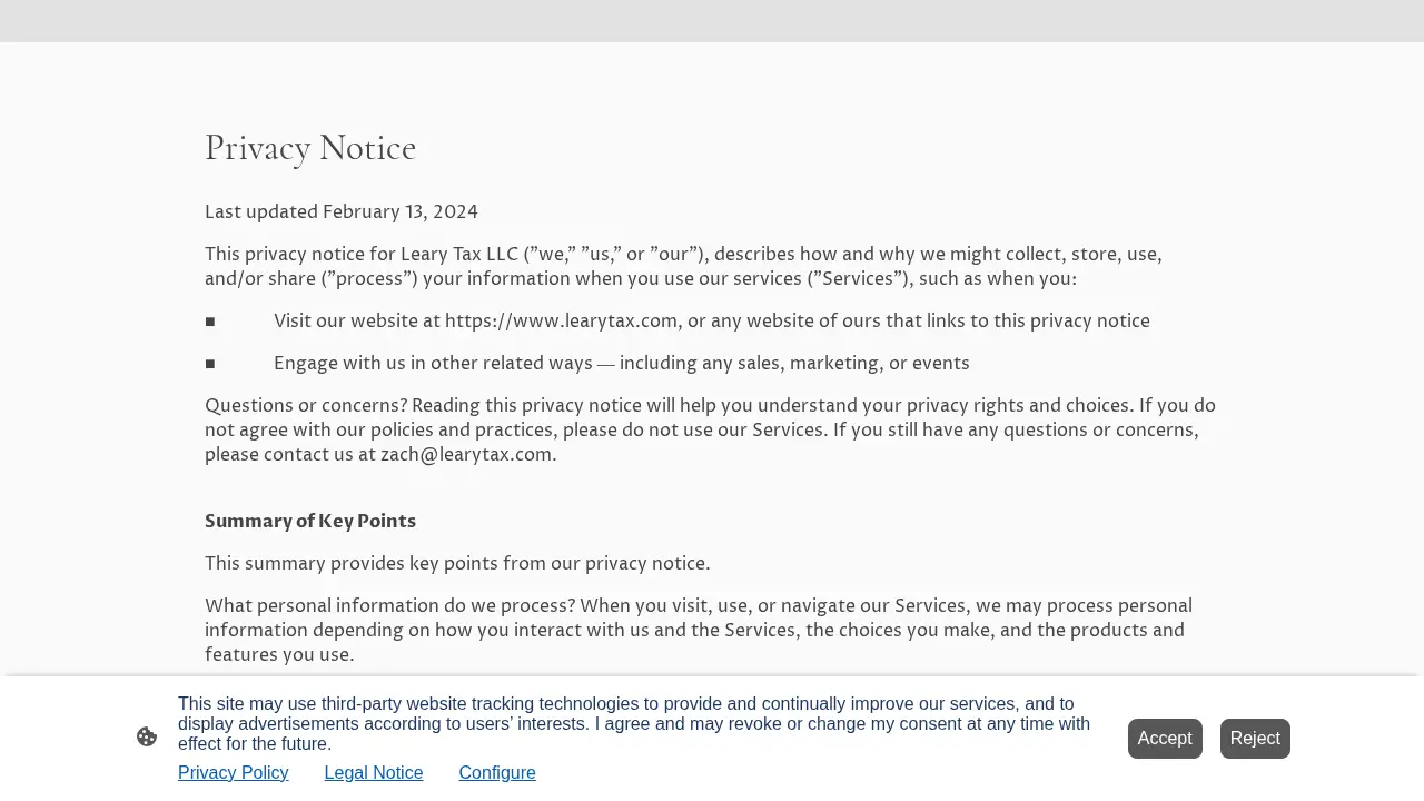 Leary Tax LLC page