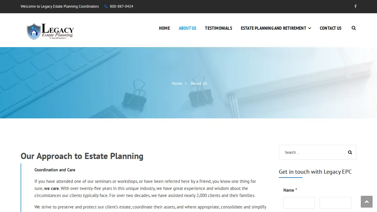 Legacy Estate Planning Coordinators page