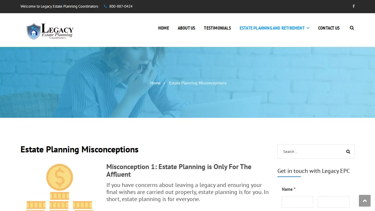 Legacy Estate Planning Coordinators page