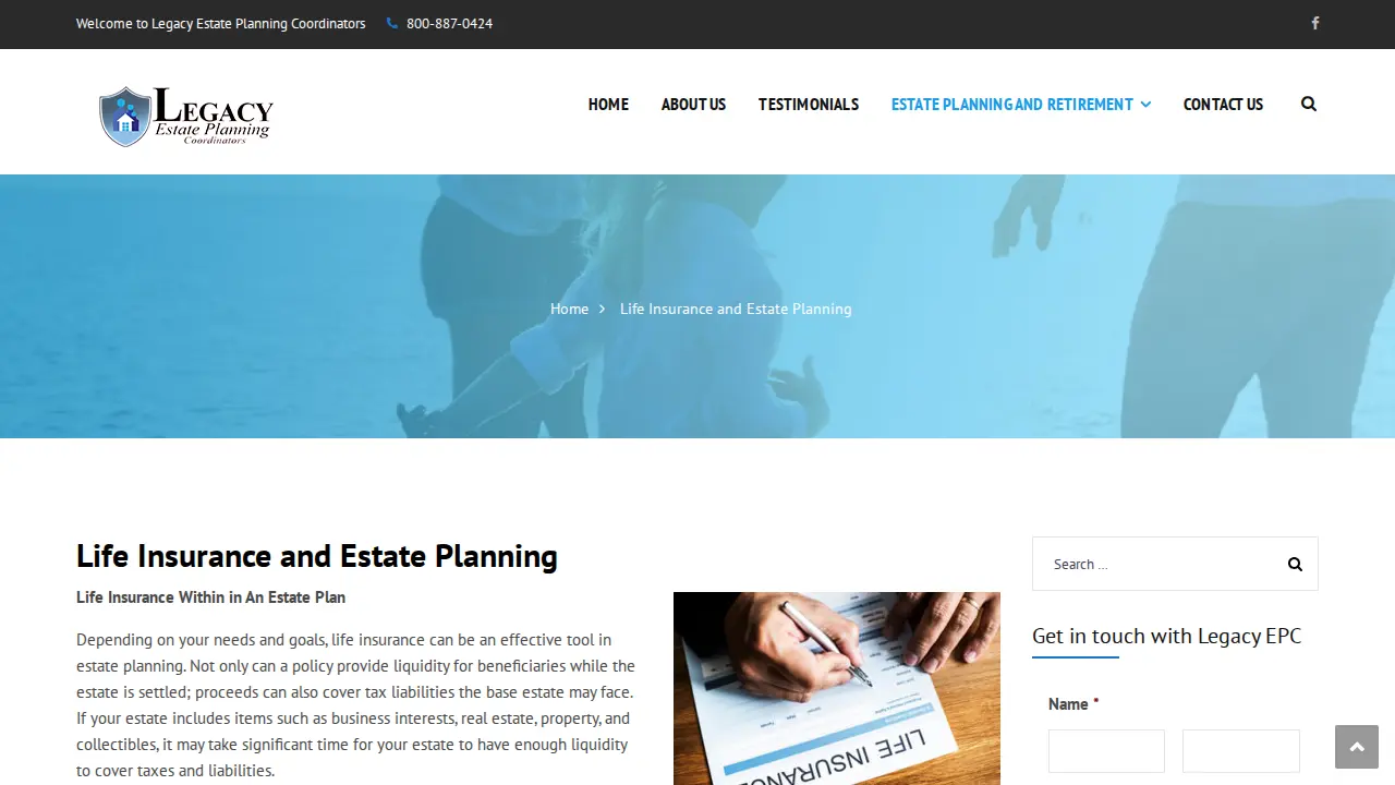 Legacy Estate Planning Coordinators page