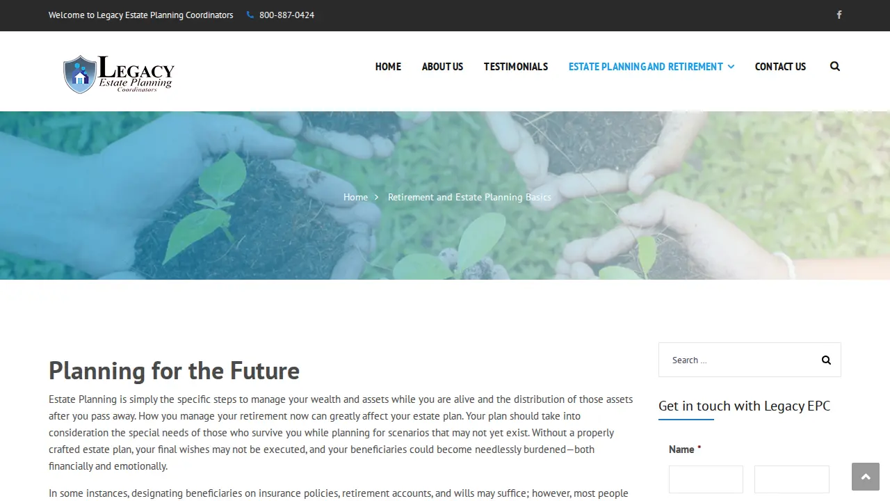 Legacy Estate Planning Coordinators page