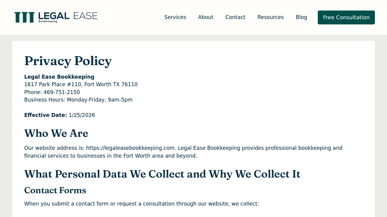 Legal Ease Bookkeeping, LLC page