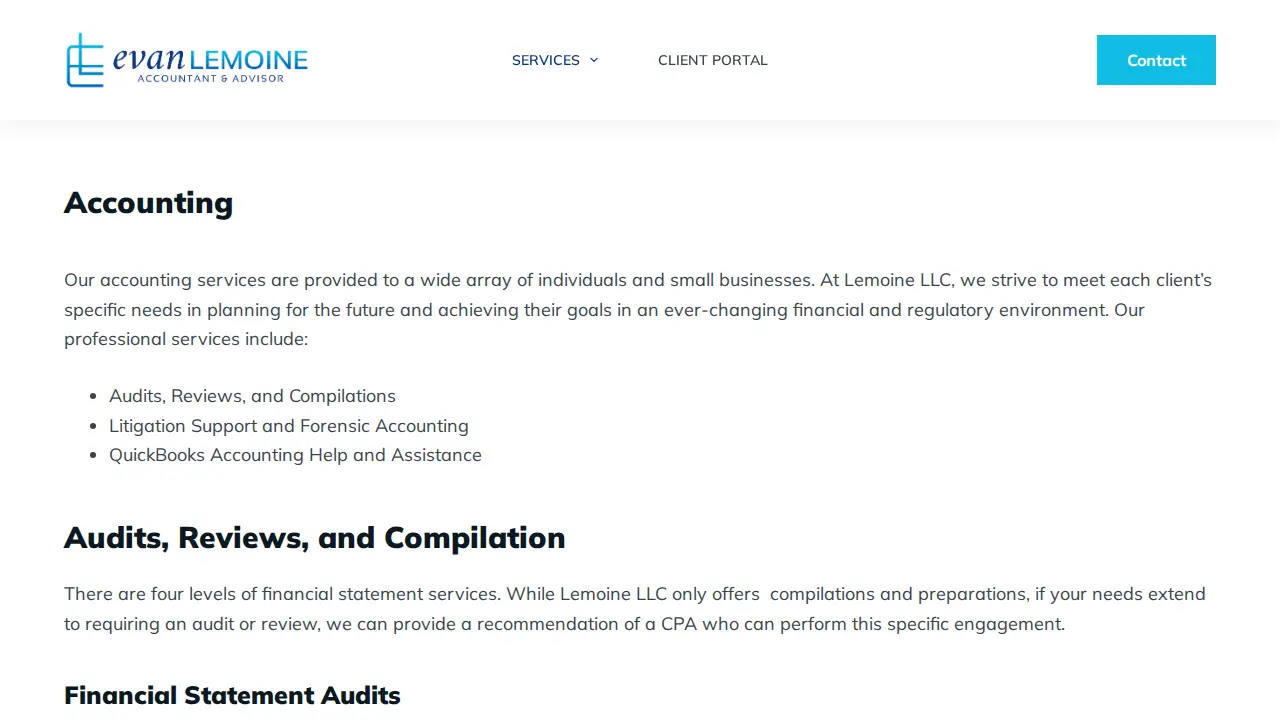 Evan Lemoine CPA LLC page