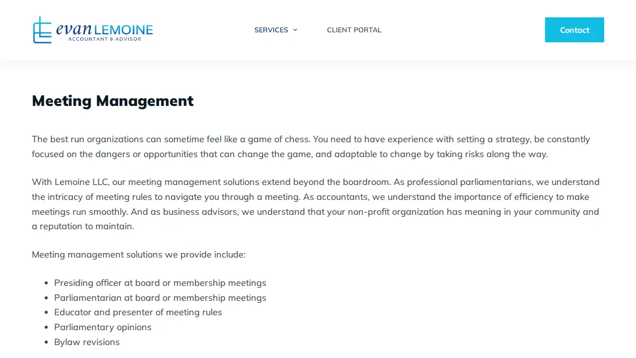 Evan Lemoine CPA LLC page