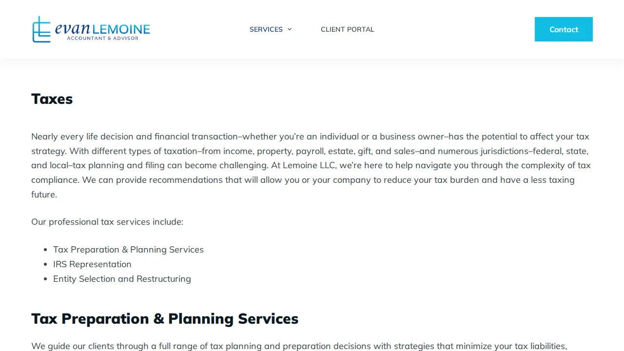 Evan Lemoine CPA LLC page