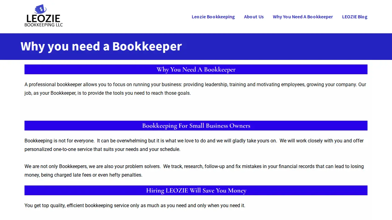 LEOZIE Bookkeeping LLC page