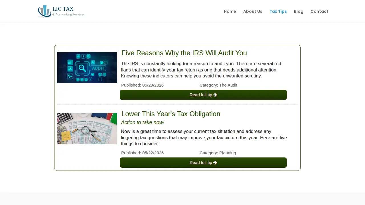 LIC Tax & Accounting Services page