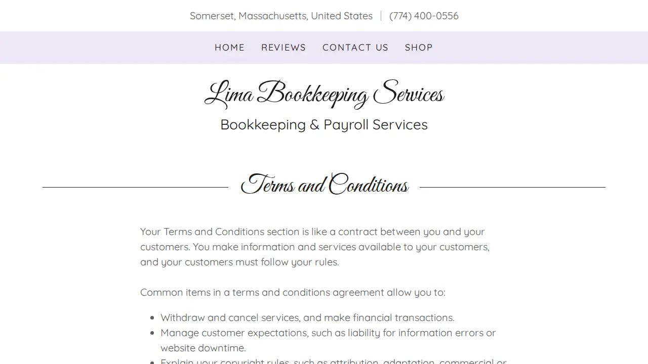 Lima Bookkeeping Services page