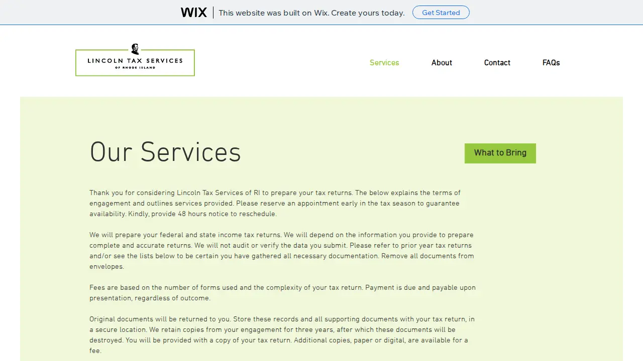 Lincoln Tax Services of RI page