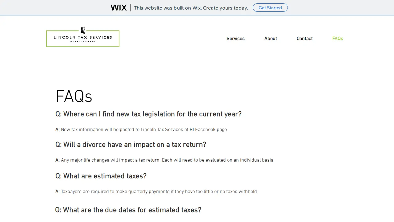 Lincoln Tax Services of RI page