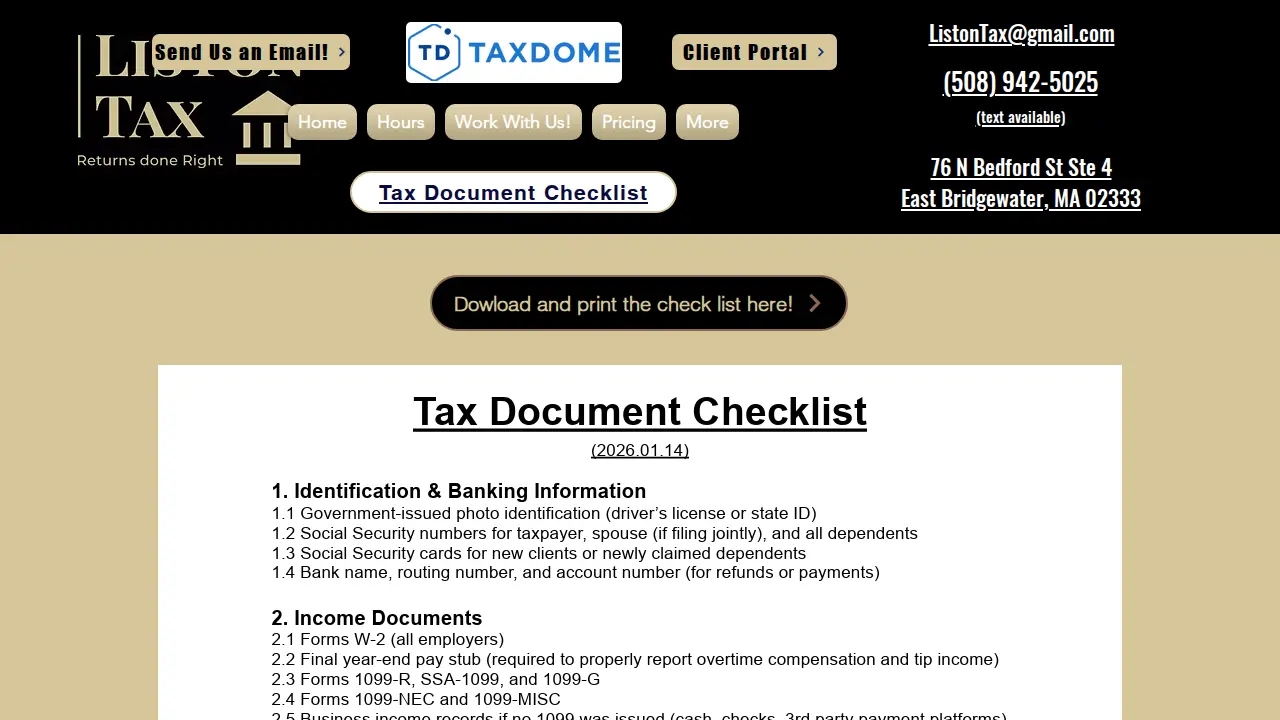 Liston Tax Services (Previously Liston Financial) page