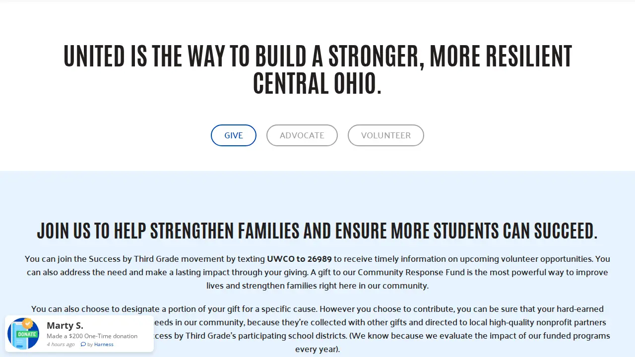 United Way of Central Ohio page