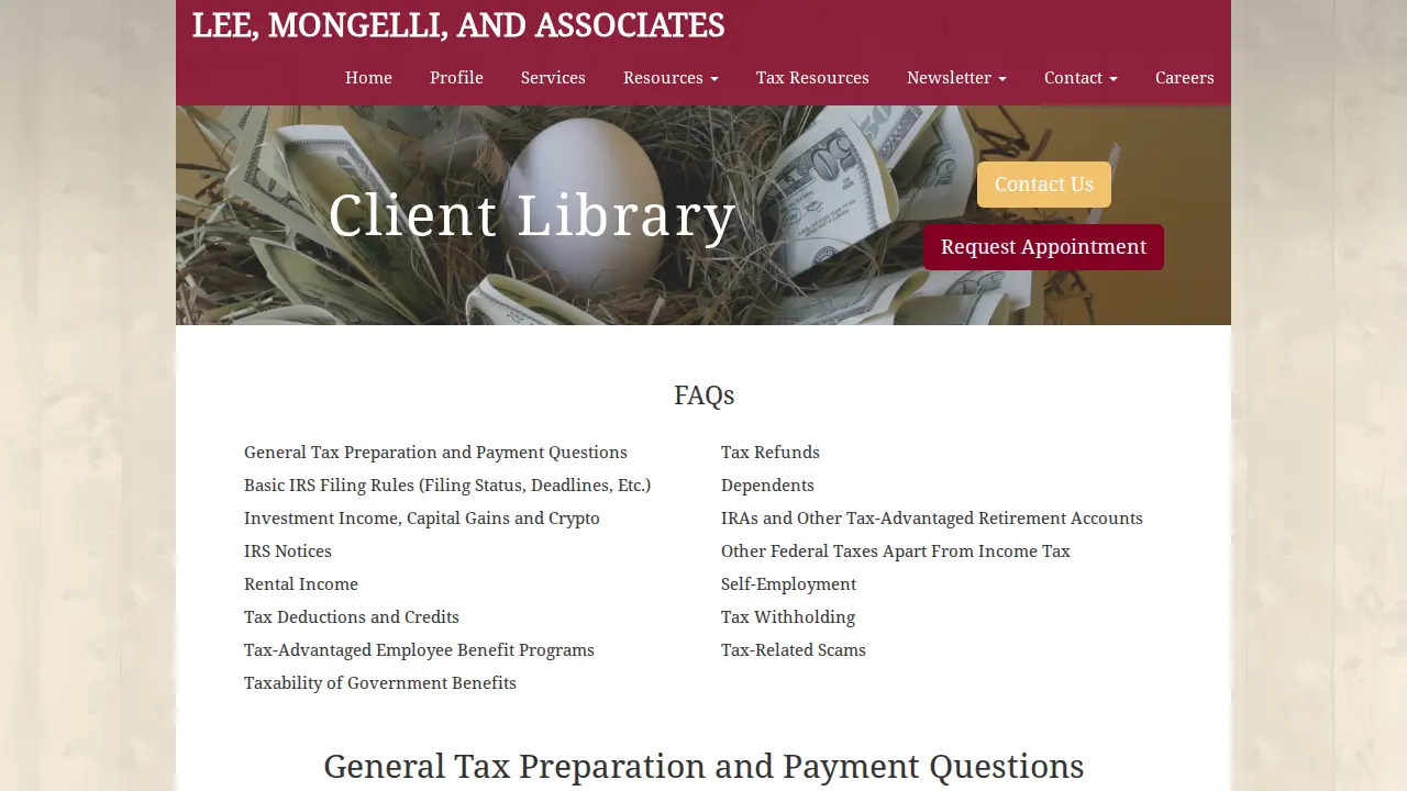 Lee, Mongelli & Associates page