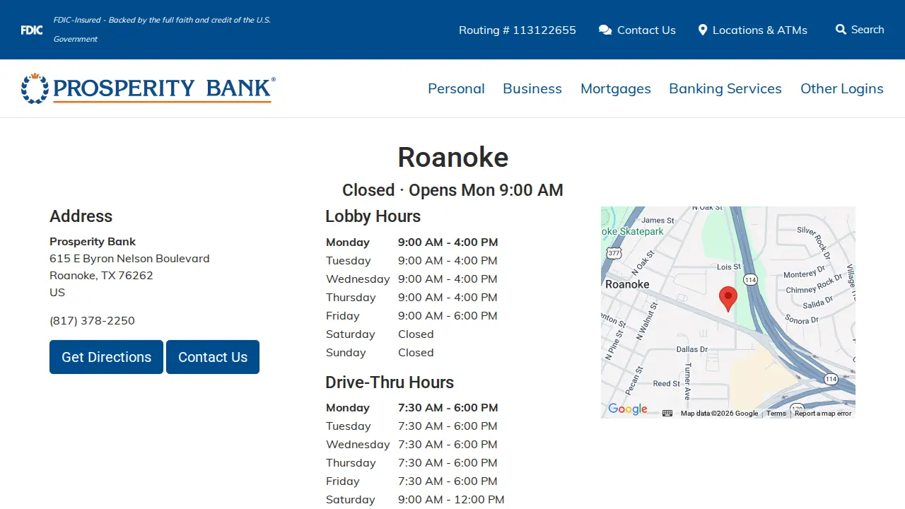 Prosperity Bank page