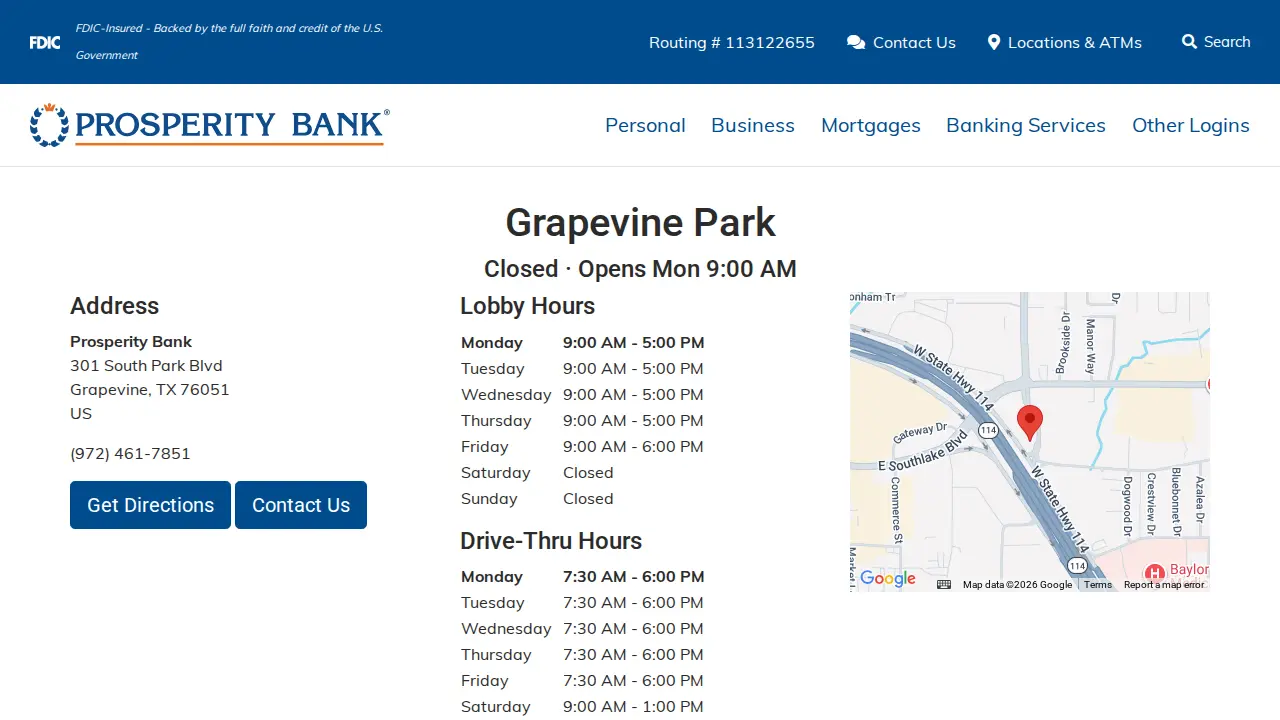 Prosperity Bank page