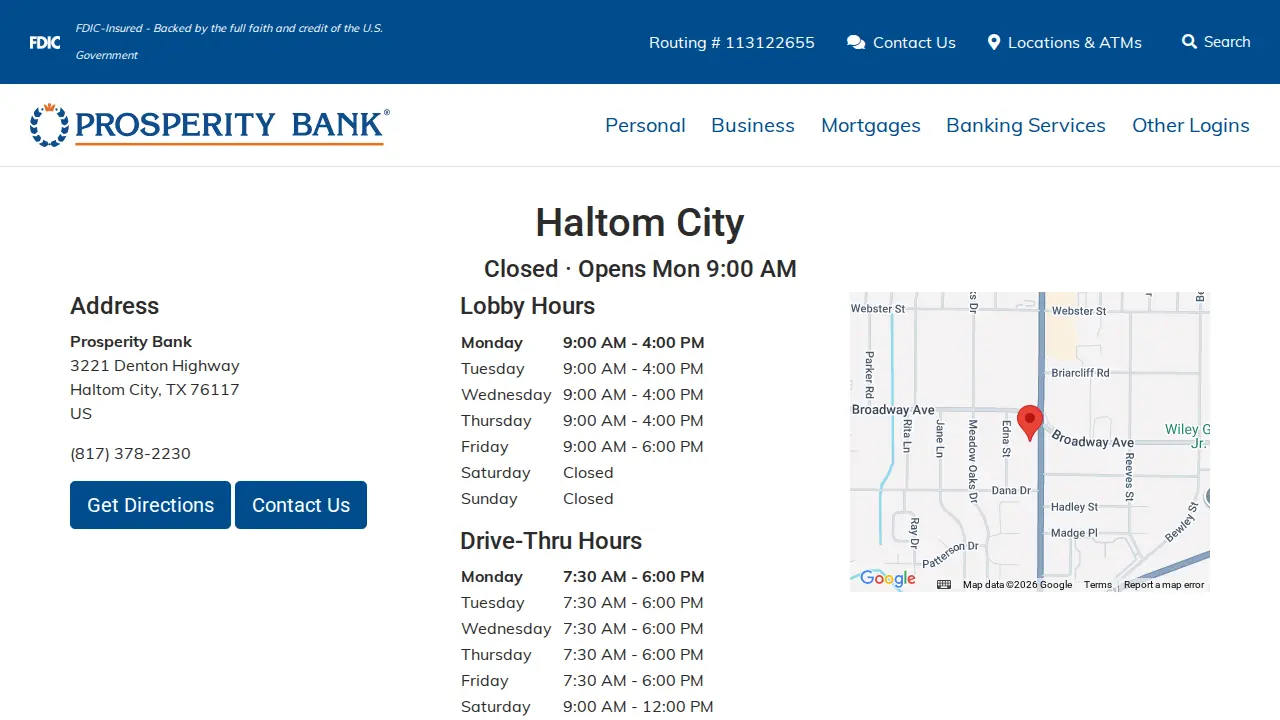 Prosperity Bank page