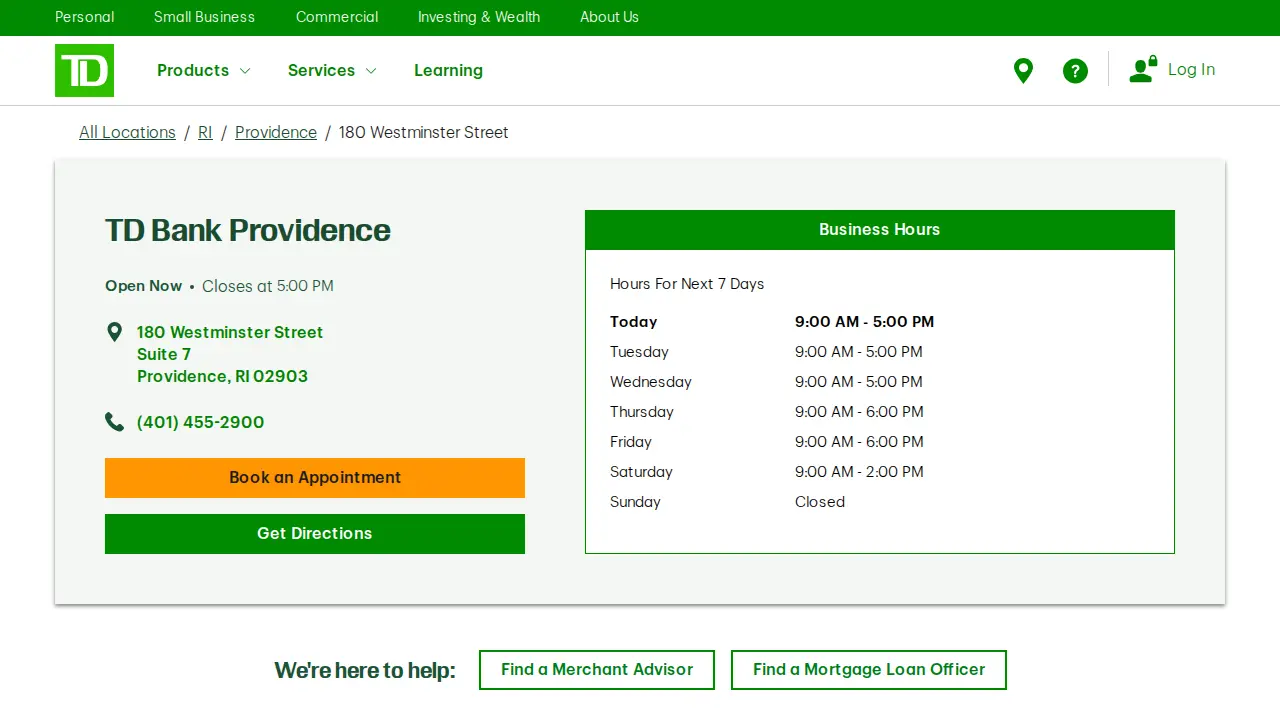 TD Bank page
