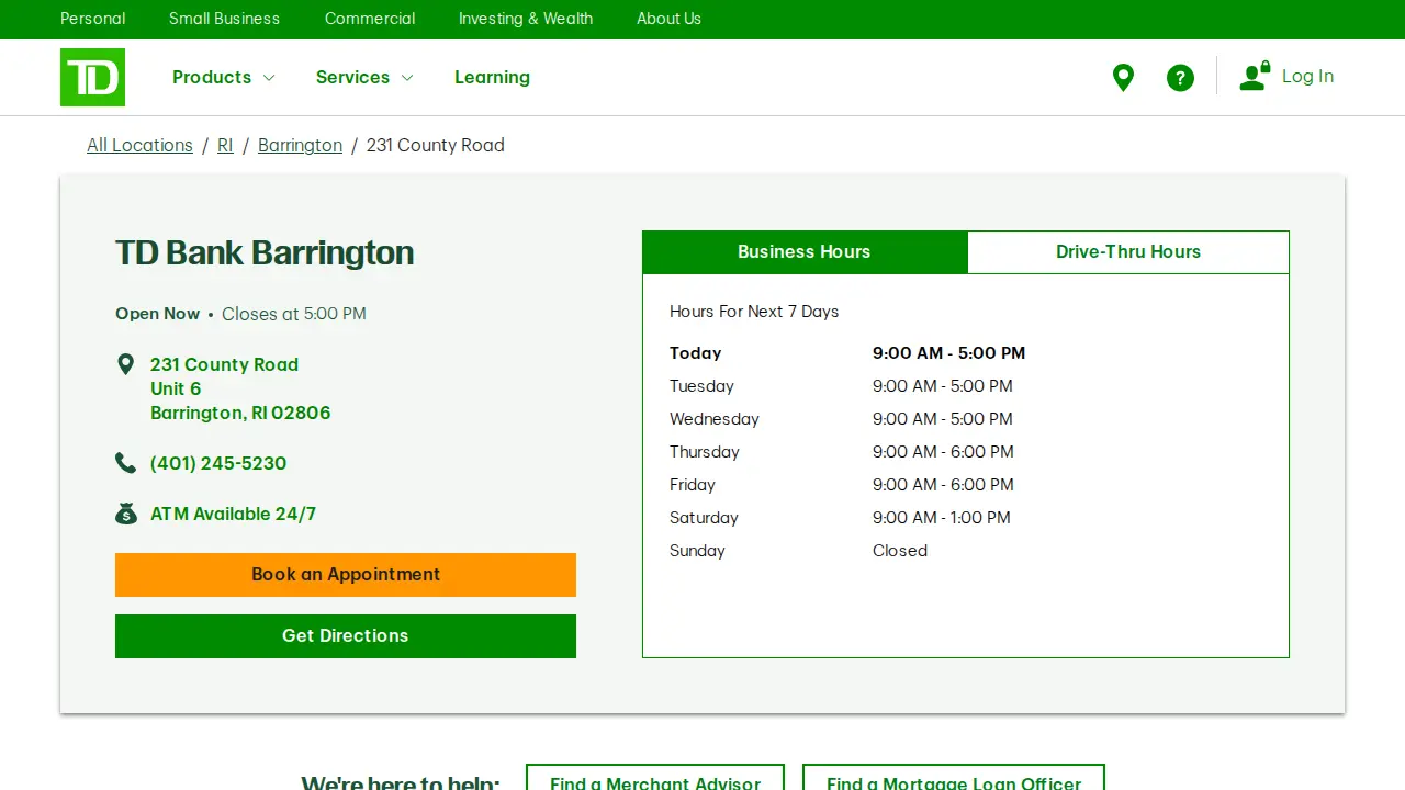 TD Bank page