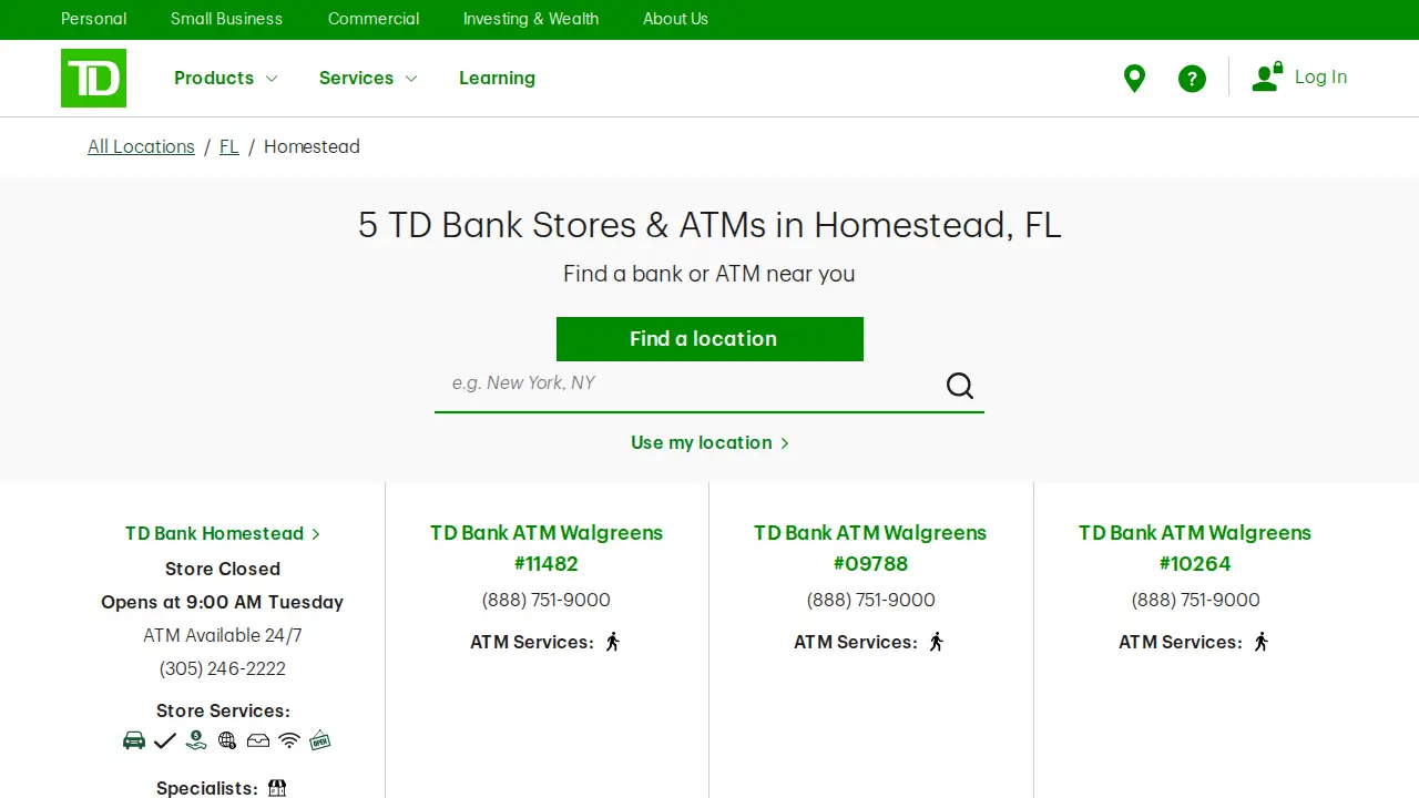 TD Bank page