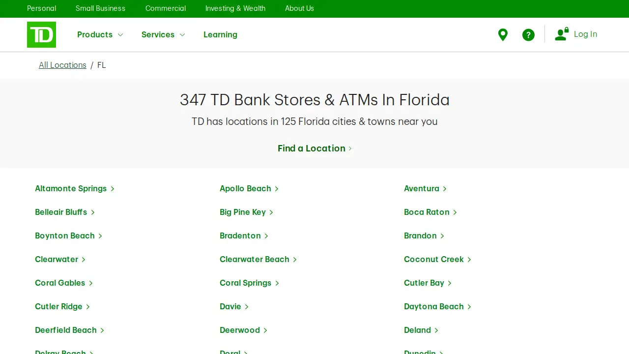TD Bank page