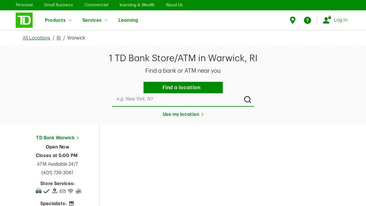 TD Bank page