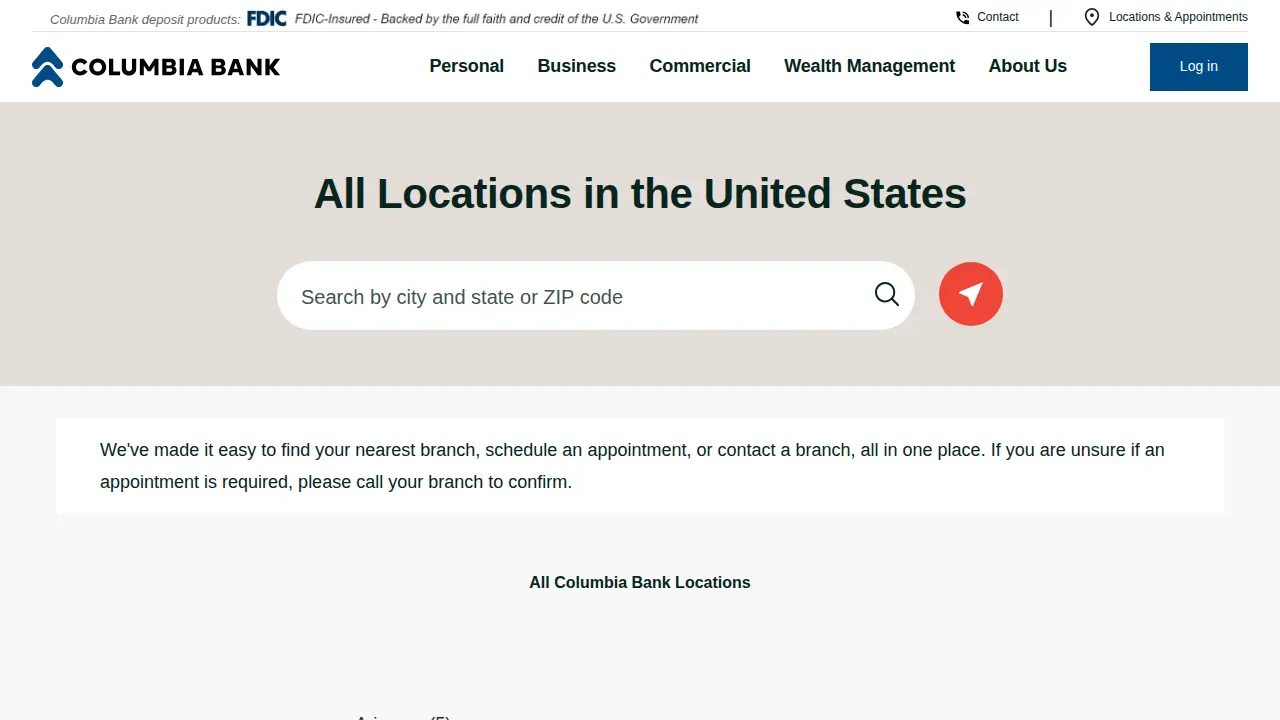 Columbia Bank page