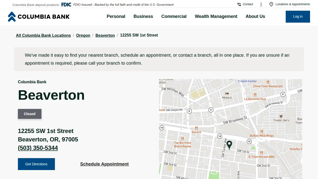 Columbia Bank page