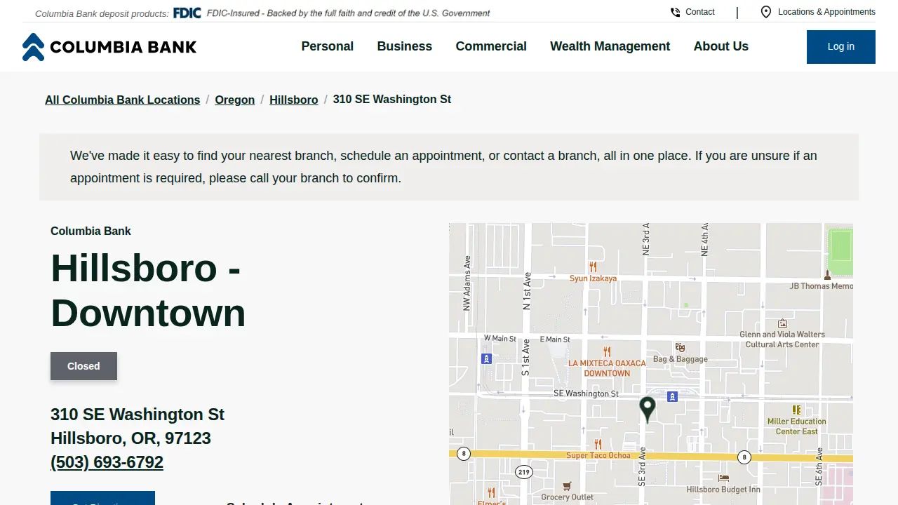 Columbia Bank page