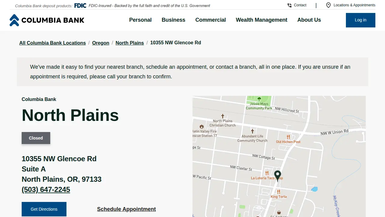 Columbia Bank page