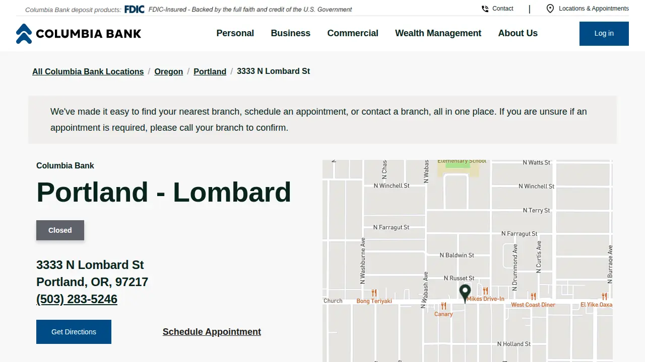 Columbia Bank page