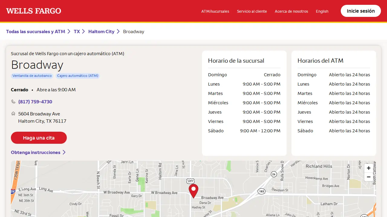Wells Fargo Bank page