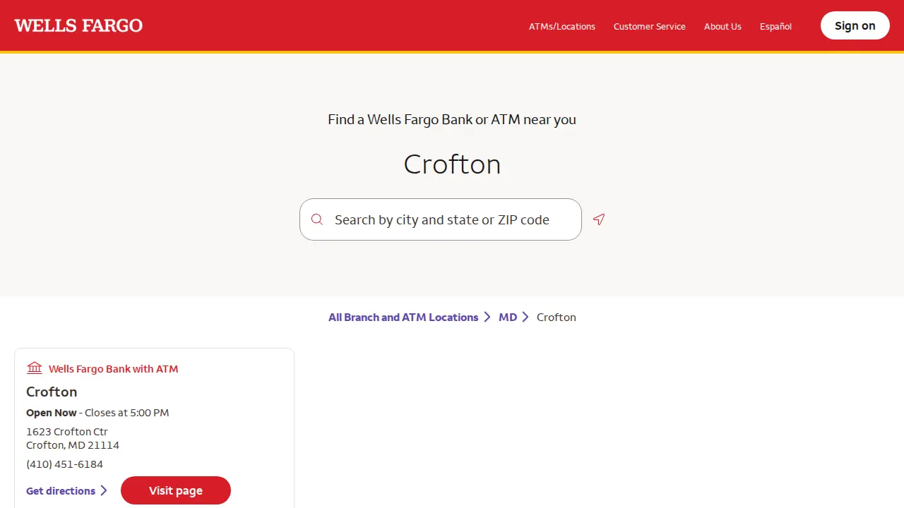 Wells Fargo Bank page