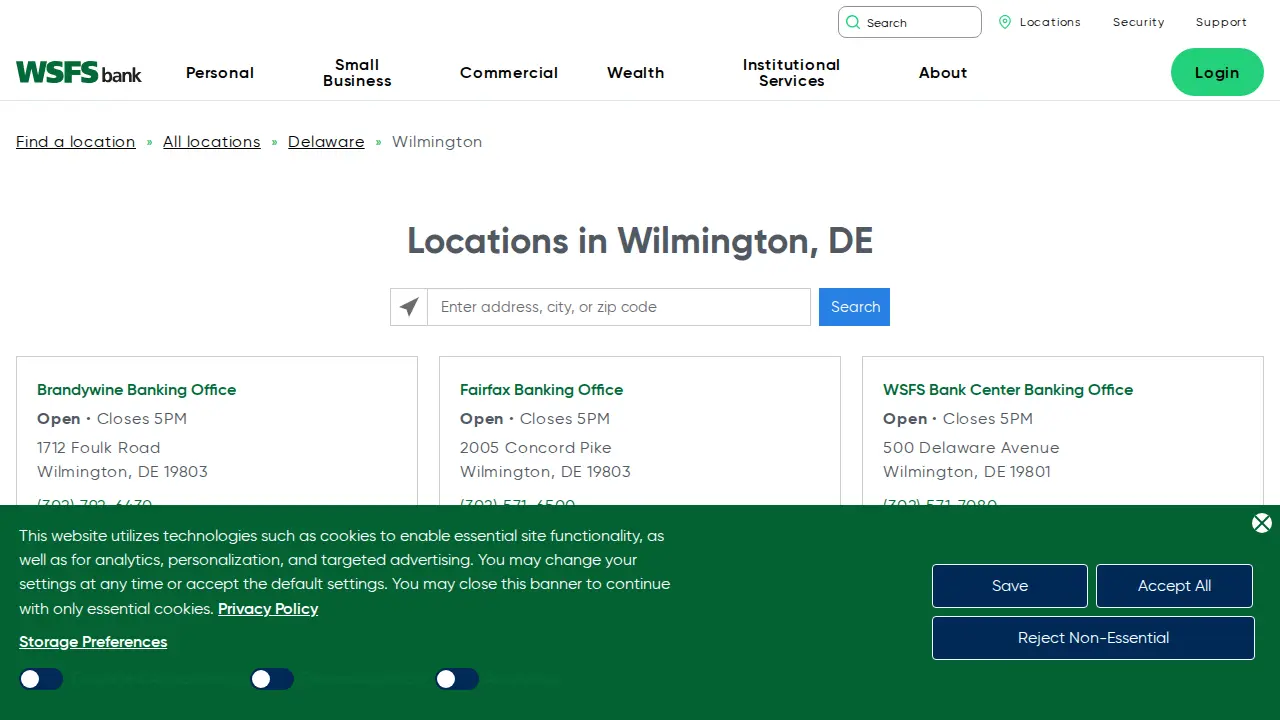 WSFS Bank page