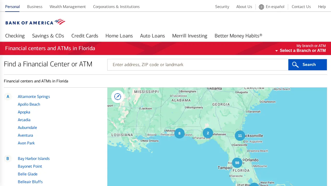 Bank of America (with Drive-thru ATM) page