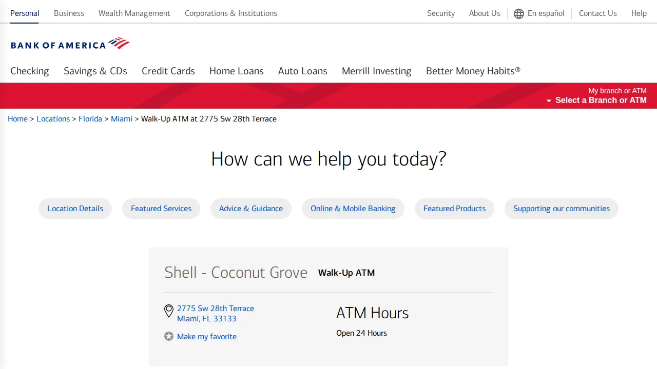 Bank of America (with Drive-thru ATM) page