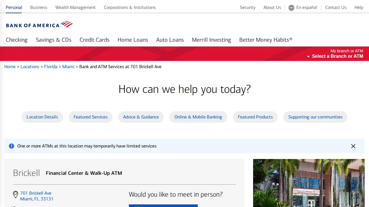 Bank of America (with Drive-thru ATM) page