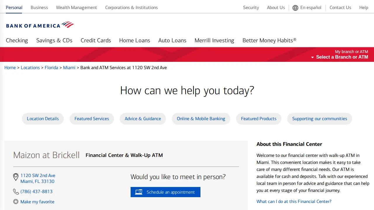 Bank of America (with Drive-thru ATM) page