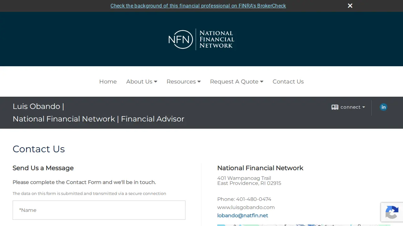 Luis Obando, Financial Advisor page