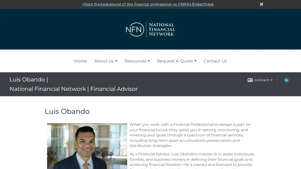 Luis Obando, Financial Advisor page