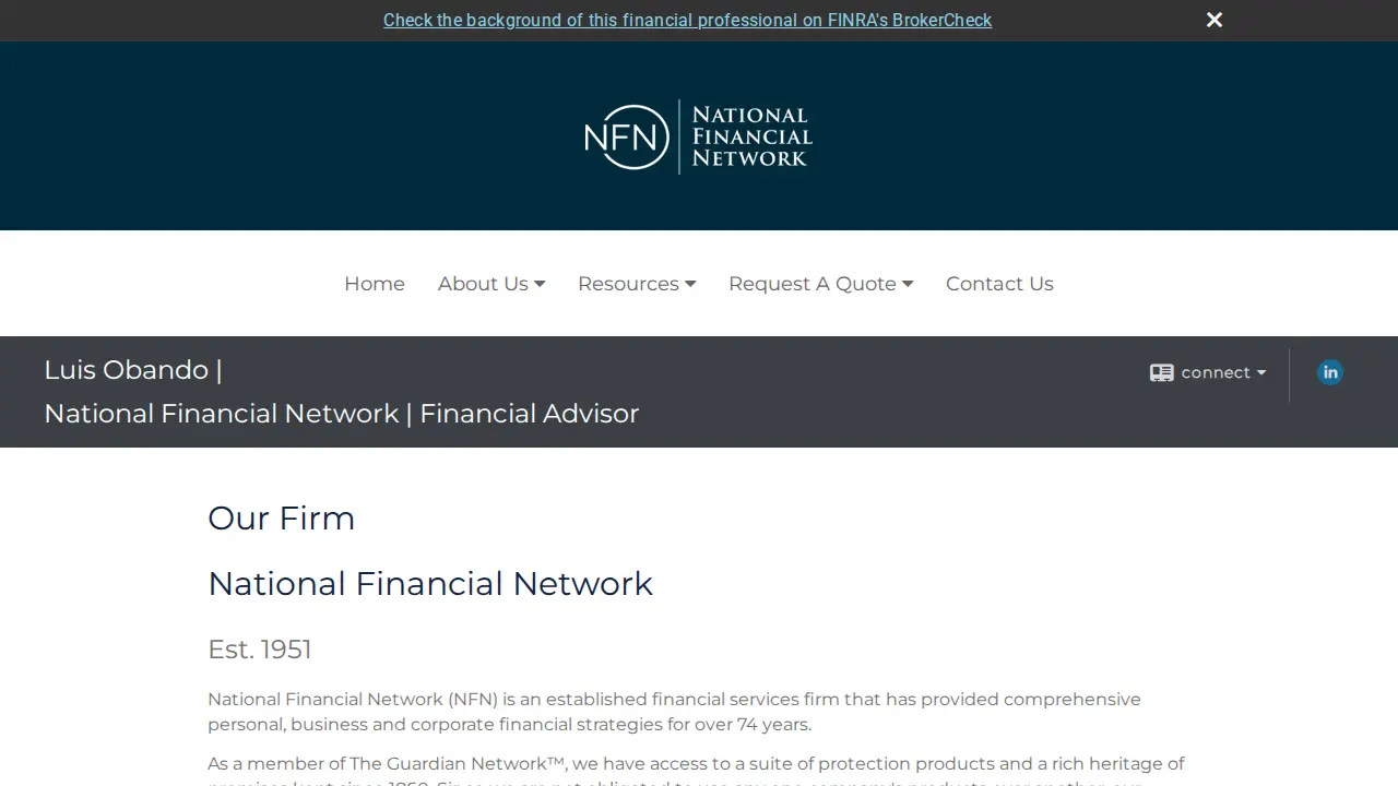 Luis Obando, Financial Advisor page