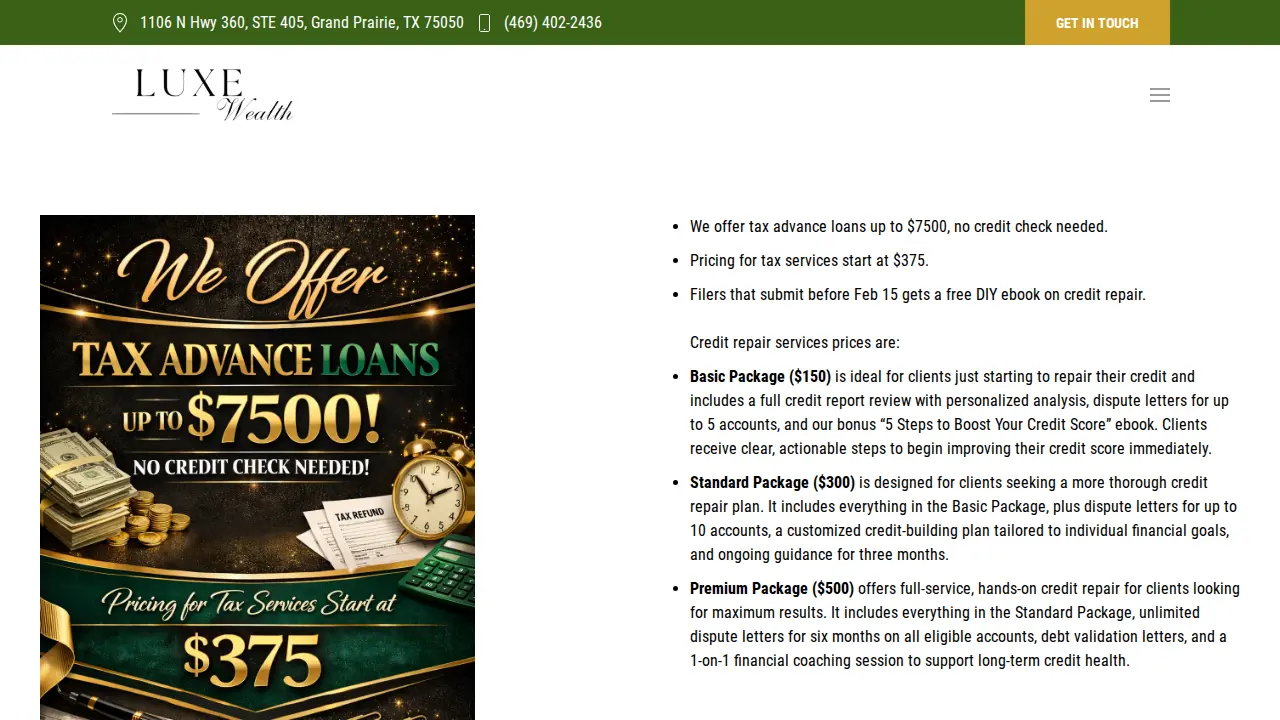 Luxe Wealth page