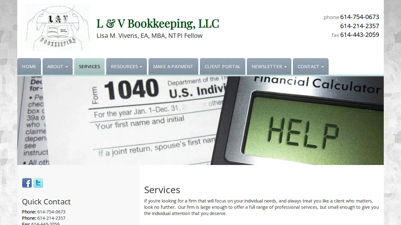 L & V Bookkeeping LLC page