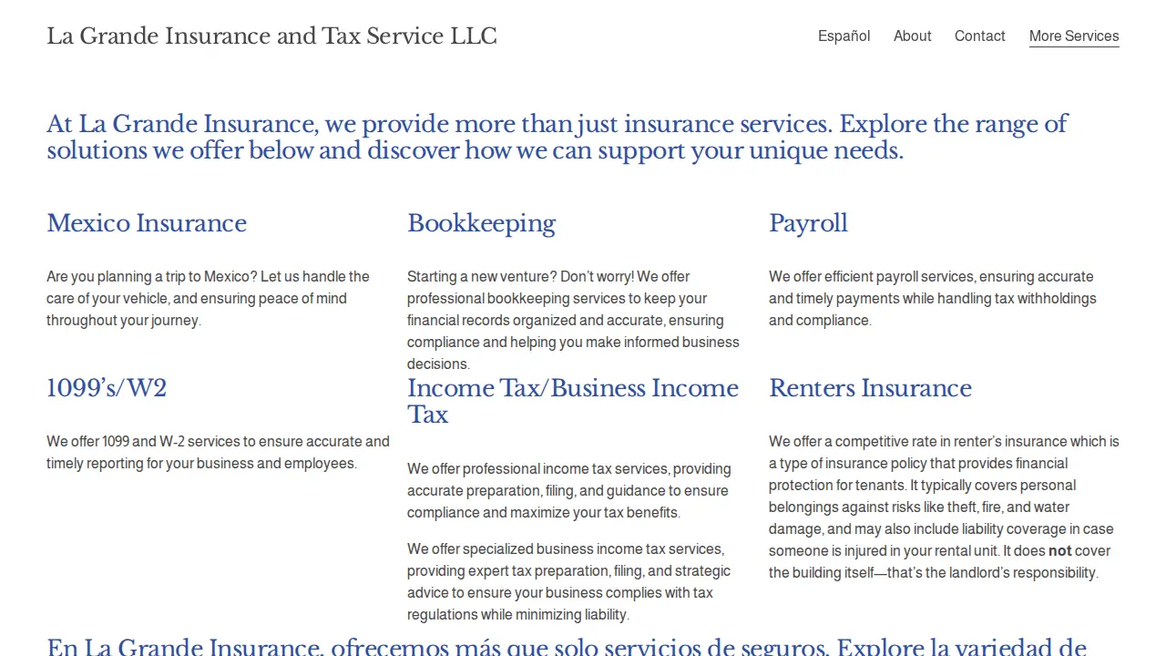La Grande Insurance and Tax Service page