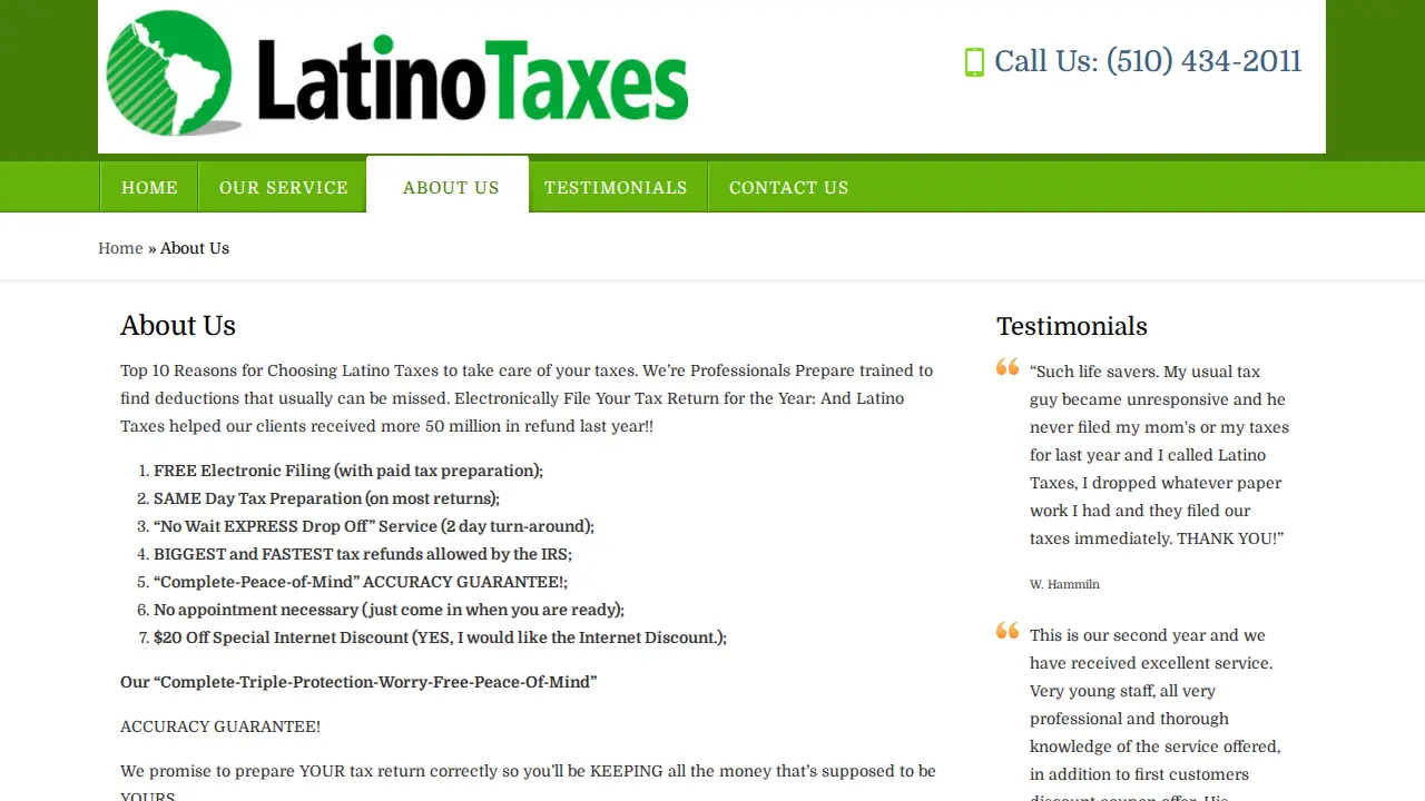 Pan America - Latino Taxes Preparation page