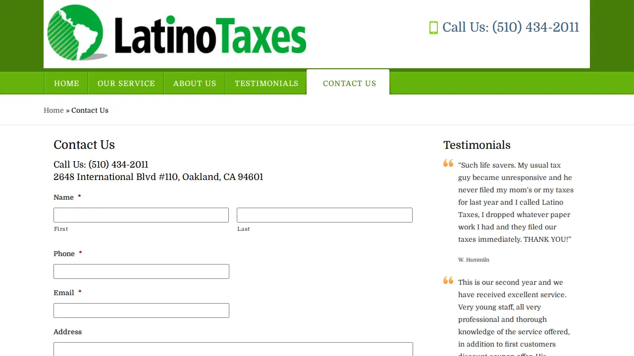 Pan America - Latino Taxes Preparation page