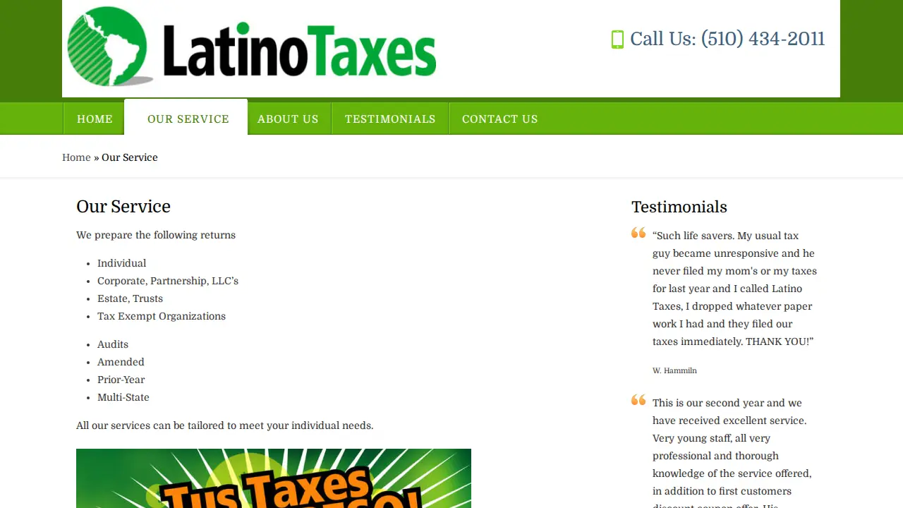 Pan America - Latino Taxes Preparation page