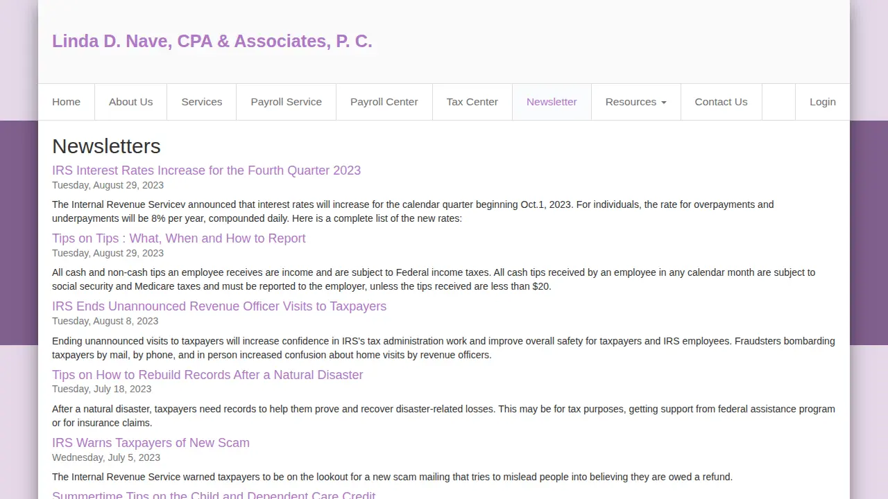 Linda D Nave CPA & Assoc PC page