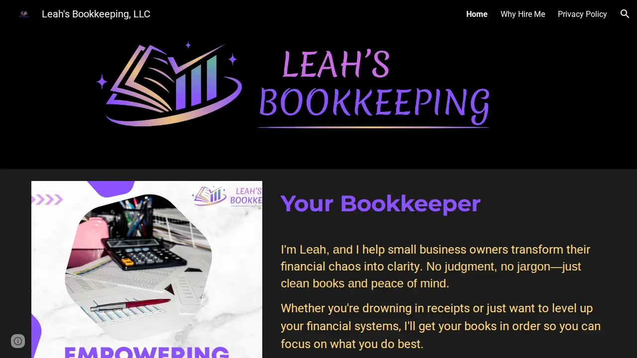 Leah's Bookkeeping Service, LLC website